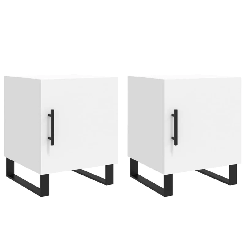 Lot de 2 tables de chevet avec compartiment avec porte 40 x 40 x 50 cm bois d’ingénierie blanc et fer DEC034959