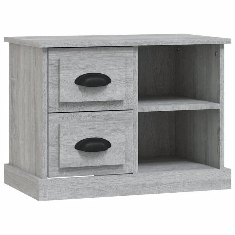 Table de chevet avec 2 tiroirs et 2 compartiments 60 x 35,5 x 45 cm bois d'ingénierie gris DEC034684