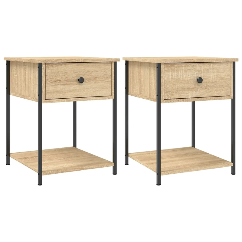 Lot de 2 tables de chevet avec tiroir 44 x 45 x 58 cm bois ingénierie couleur chêne et fer DEC035290