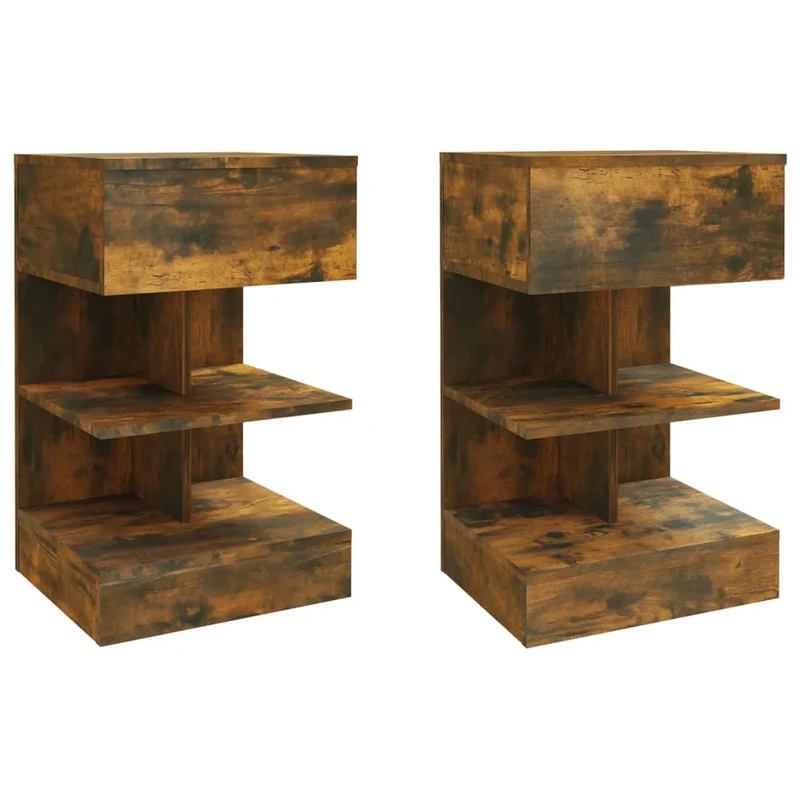 Lot de 2 tables de chevet avec tiroir et étagère 40 x 35 x 65 cm bois d’ingénierie marron DEC035104