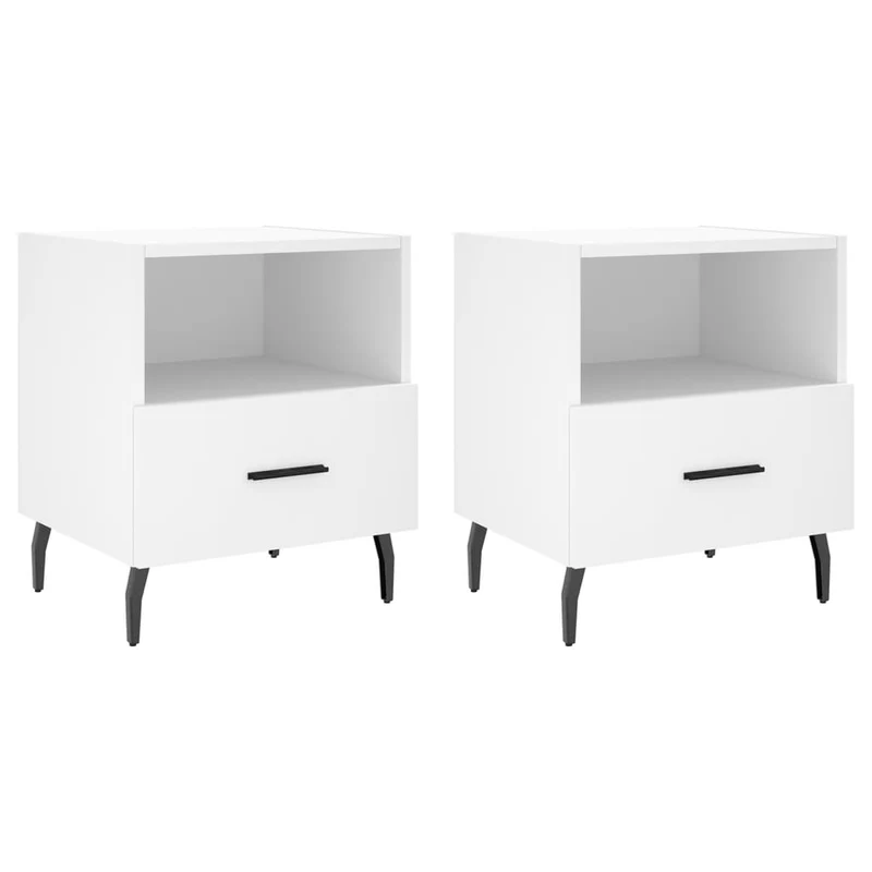 Lot de 2 tables de chevet avec tiroir et compartiment ouvert 40 x 35 x 47,5 cm bois d’ingénierie blanc DEC034920