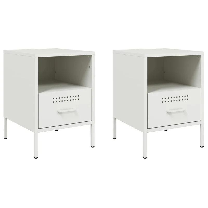 Lot de 2 tables de chevet avec tiroir et compartiment ouvert 36 x 39 x 50,5 cm acier blanc DEC034867