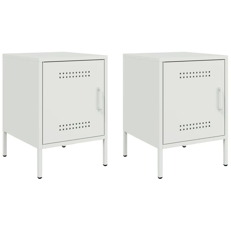 Lot de 2 tables de chevet avec compartiment avec porte 36 x 39 x 50,5 cm acier blanc DEC034866