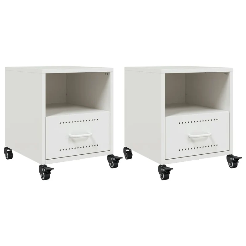 Lot de 2 tables de chevet sur roulettes avec tiroir 36 x 39 x 43,5 cm acier blanc DEC034865