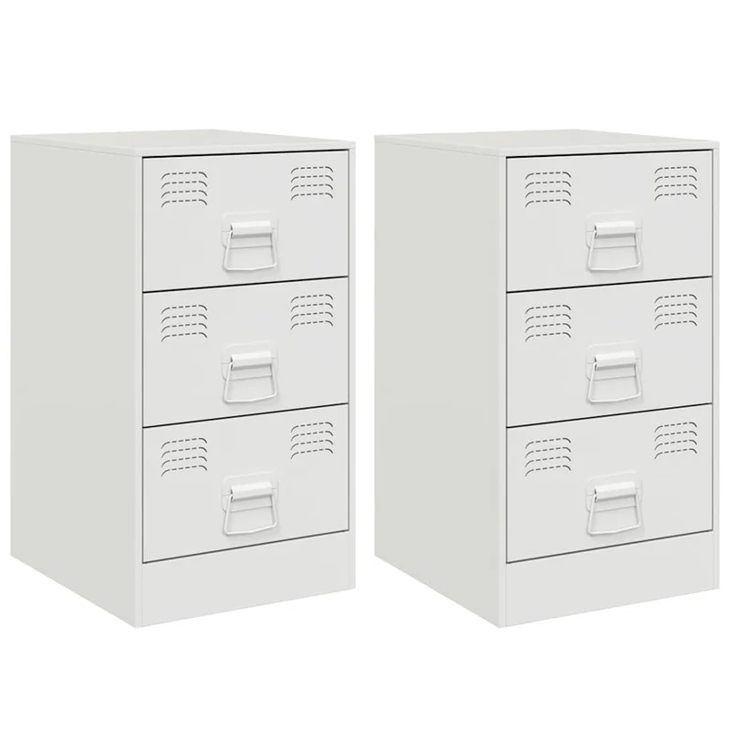 Lot de 2 tables de chevet avec tiroirs 34,5 x 39 x 62 cm acier blanc DEC034855