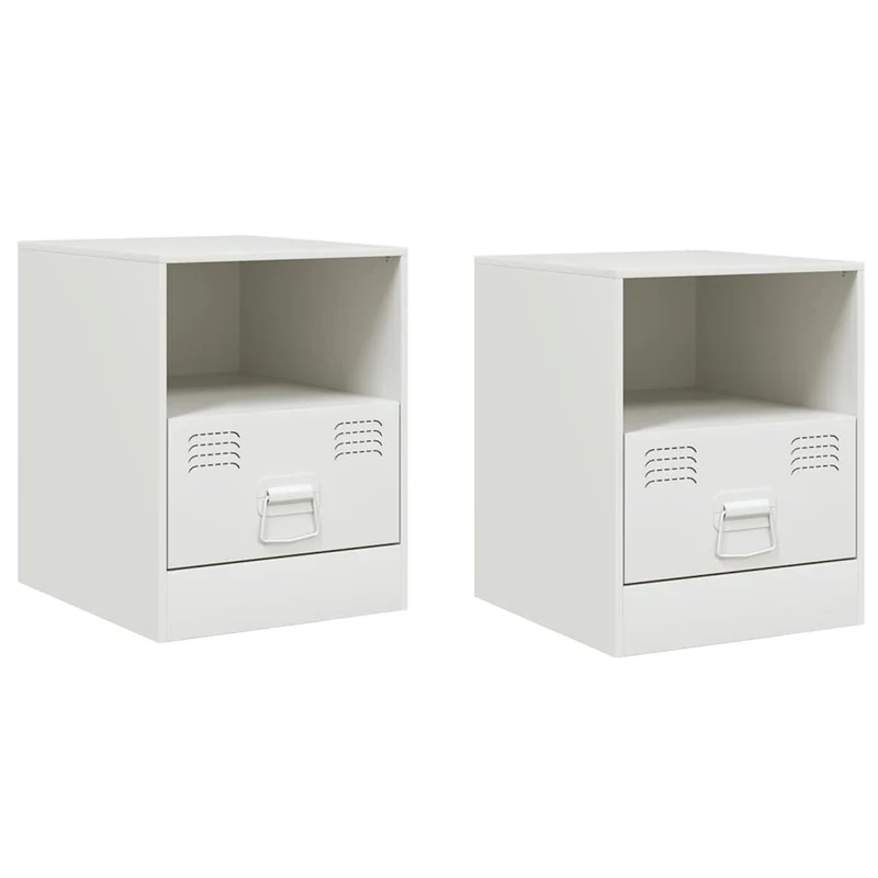 Lot de 2 tables de chevet avec tiroir et compartiment ouvert 34,5 x 39 x 44 cm acier blanc DEC034851