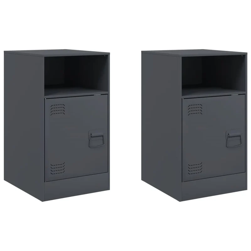 Lot de 2 tables de chevet avec compartiment avec porte 34,5 x 39 x 62 cm acier anthracite DEC034820