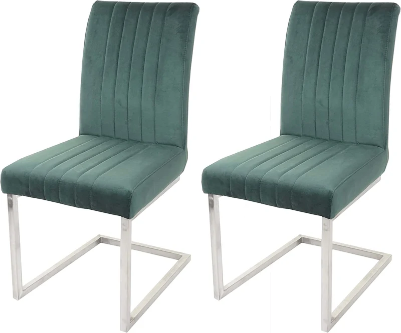 Lot de 2 chaises de salle à manger chaise de conférence en acier inoxydable brossé velours vert CDS04484