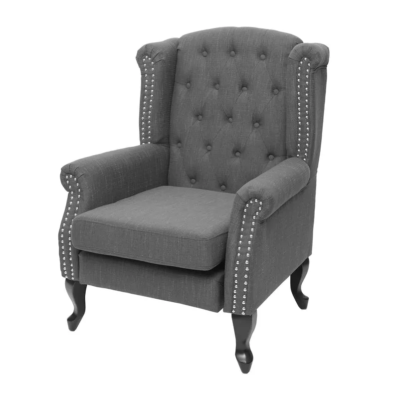 Fauteuil de relaxation Chesterfield en tissu hydrofuge gris foncé 04_0003079