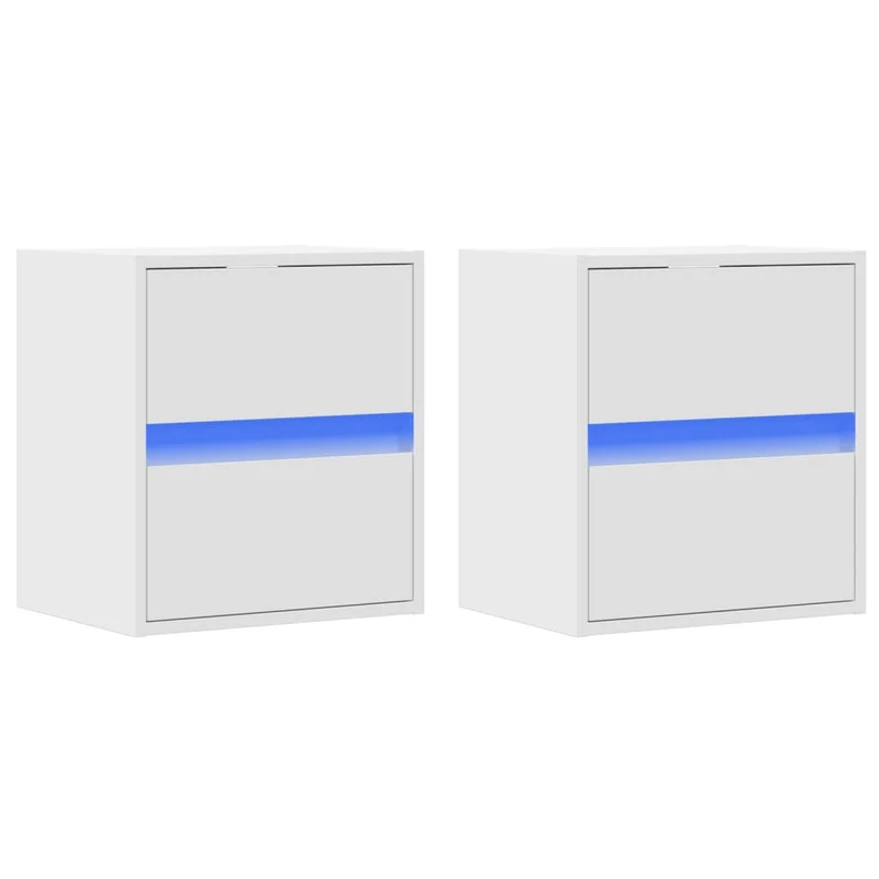 Lot de 2 tables de chevet murales avec lumières LED avec tiroirs en bois d'ingénierie blanc DEC036126
