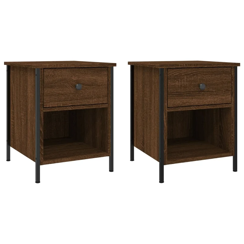 Lot de 2 tables de chevet avec tiroir et compartiment ouvert 40 x 42 x 50cm bois d'ingénierie marron et fer DEC035858
