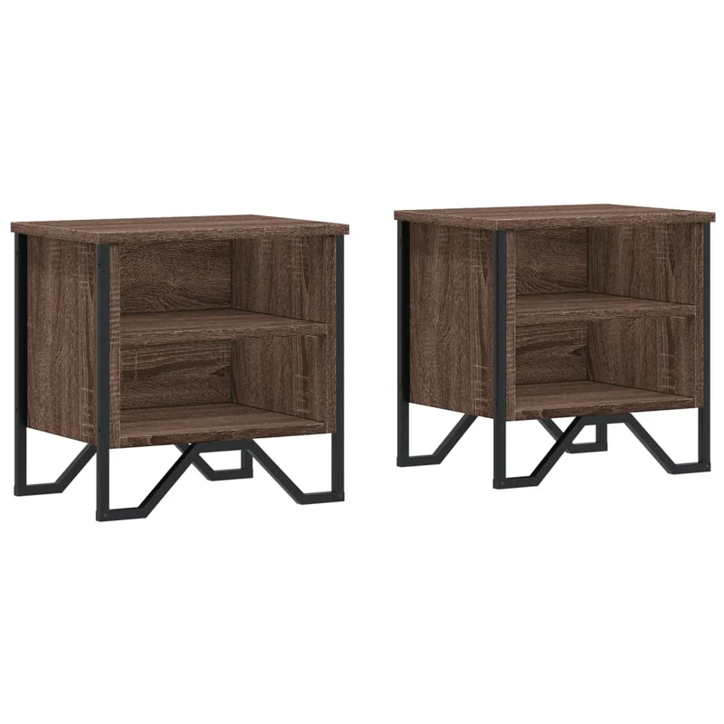 Lot de 2 tables de chevet avec compartiment ouvert 40 x 30 x 40cm bois d'ingénierie marron et fer DEC035834