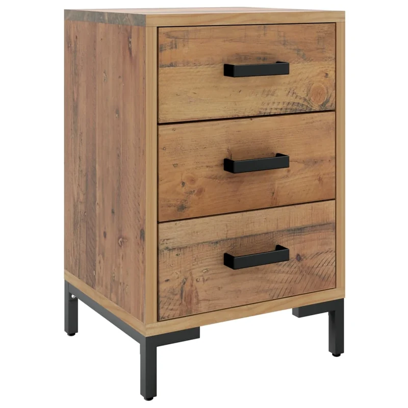 Table de chevet avec 3 tiroirs 40 x 30 x 55 cm bois de pin massif MDF et métal DEC034103