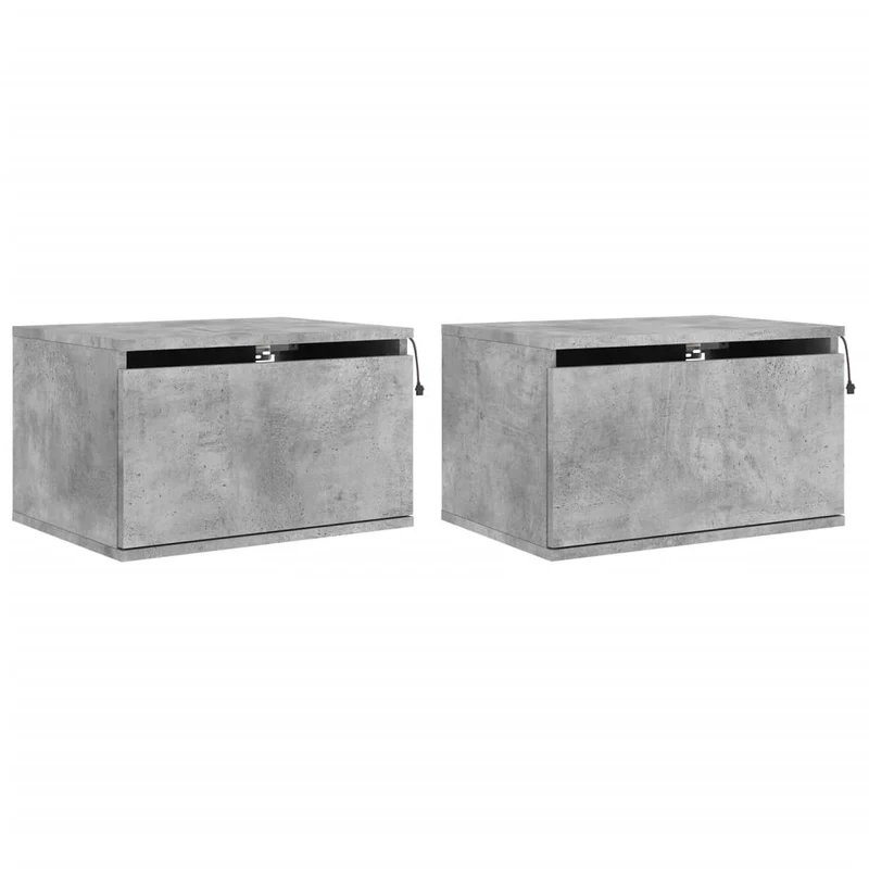 Lot de 2 tables de chevet murales avec lumières LED tiroir en bois d'ingénierie gris DEC036158