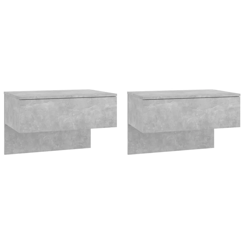 Lot de 2 tables de chevet murales avec tiroir 60 x 40 x 40 cm en bois d'ingénierie gris DEC036077