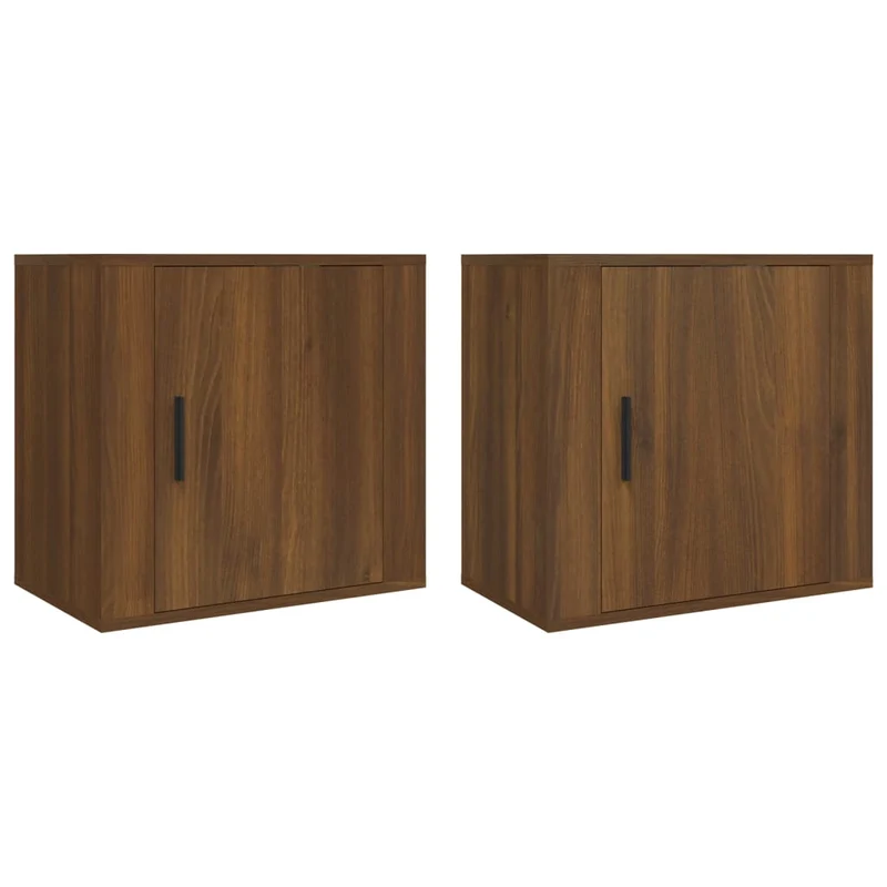 Lot de 2 tables de chevet murales avec compartiment avec porte 50 x 30 x 47 cm bois d'ingénierie marron DEC036062