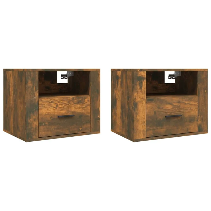 Lot de 2 tables de chevet murales avec tiroir et compartiment ouvert 50 x 36 x 40 cm bois d'ingénierie marron DEC036053