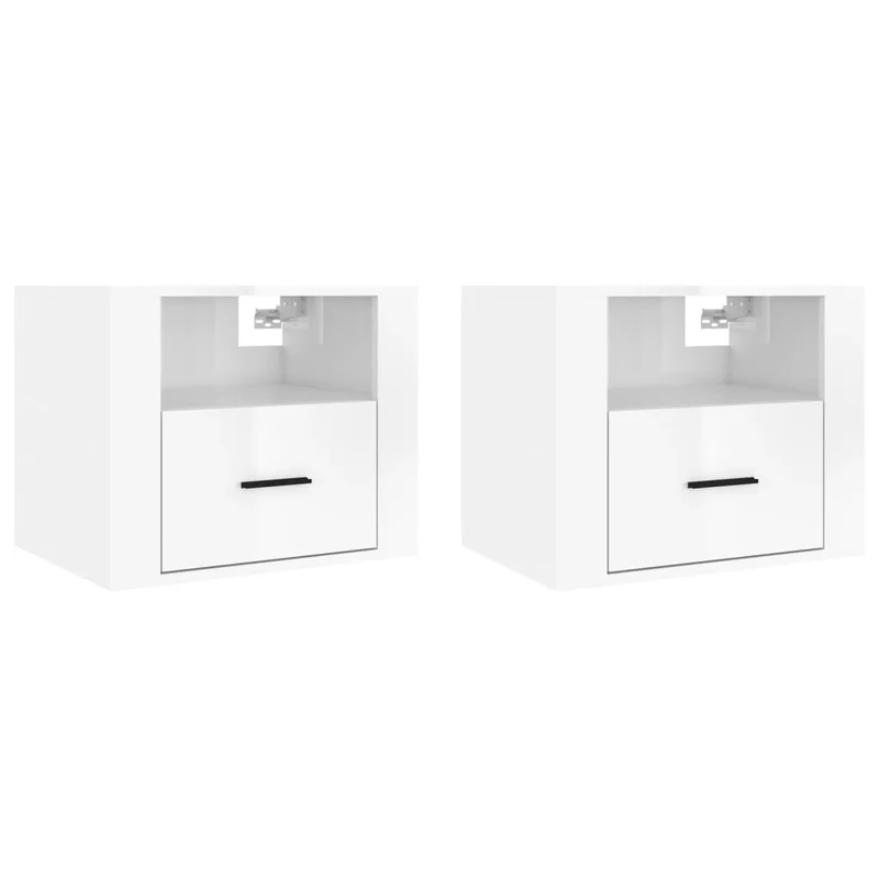 Lot de 2 tables de chevet murales avec tiroir et compartiment ouvert 50 x 36 x 40 cm bois d'ingénierie blanc DEC036035