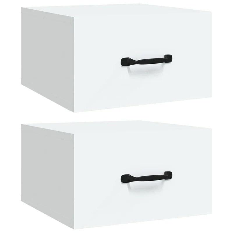 Lot de 2 tables de chevet murales avec tiroir 35 x 35 x 20 cm bois d'ingénierie blanc DEC036018
