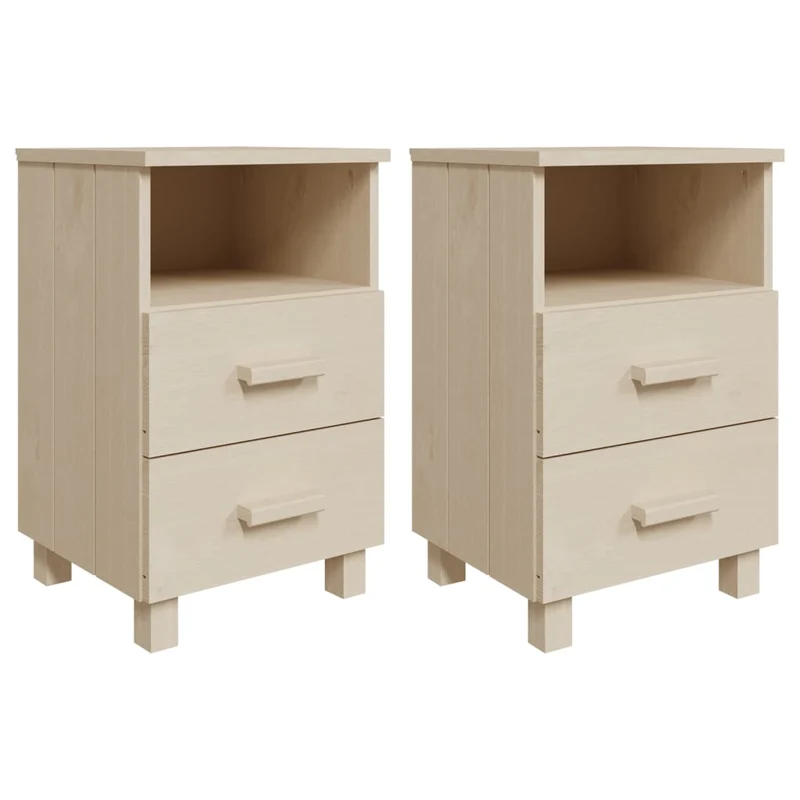 Lot de 2 tables de chevet avec tiroirs et compartiment ouvert 40 x 35 x 62cm bois massif MDF couleur marron miel DEC036007