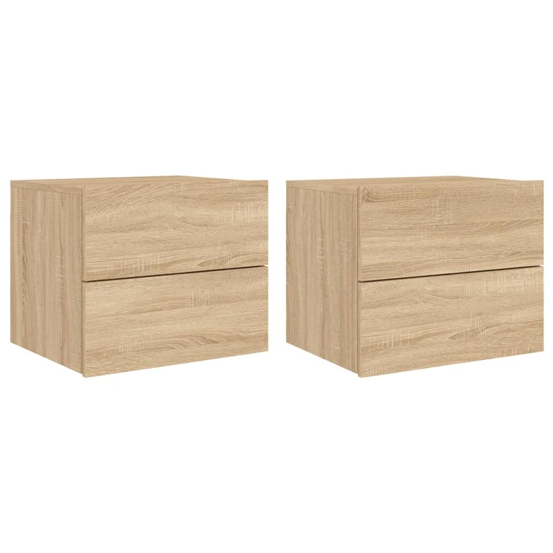 Lot de 2 tables de chevet murales avec lumières LED et tiroirs en bois d'ingénierie couleur chêne DEC036144