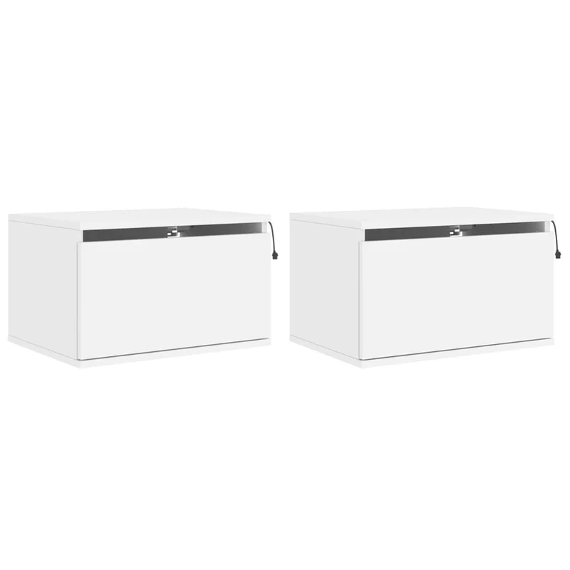 Lot de 2 tables de chevet murales avec lumières LED et tiroir en bois d'ingénierie blanc DEC036123
