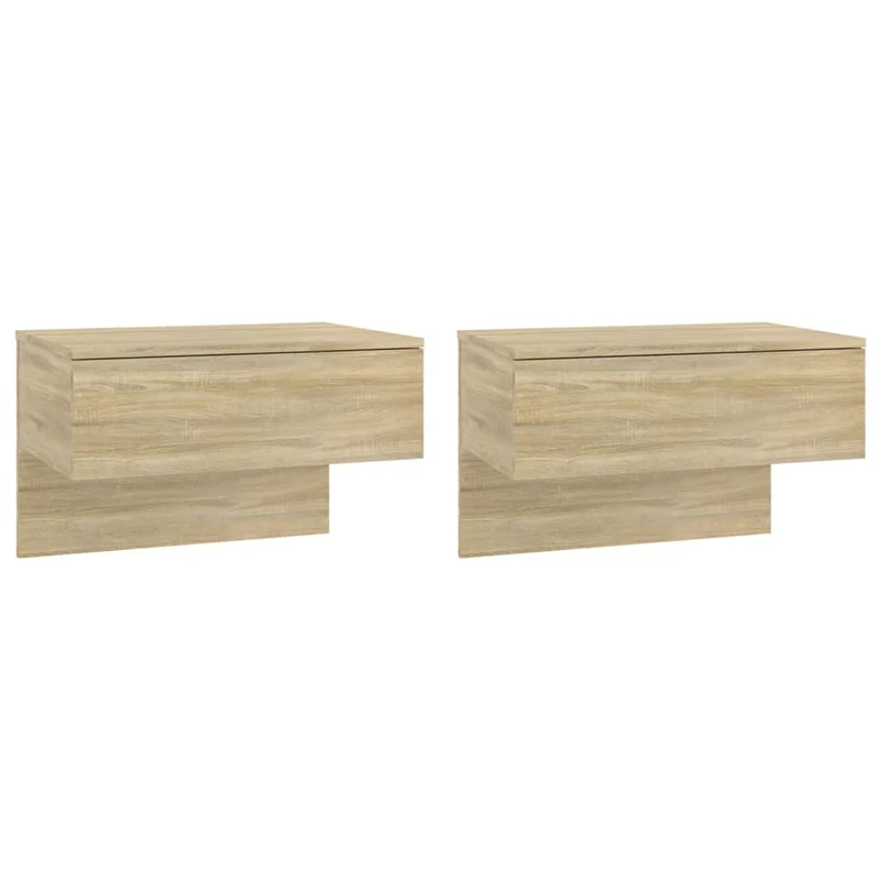 Lot de 2 tables de chevet murales avec tiroir en bois d'ingénierie couleur chêne DEC036066