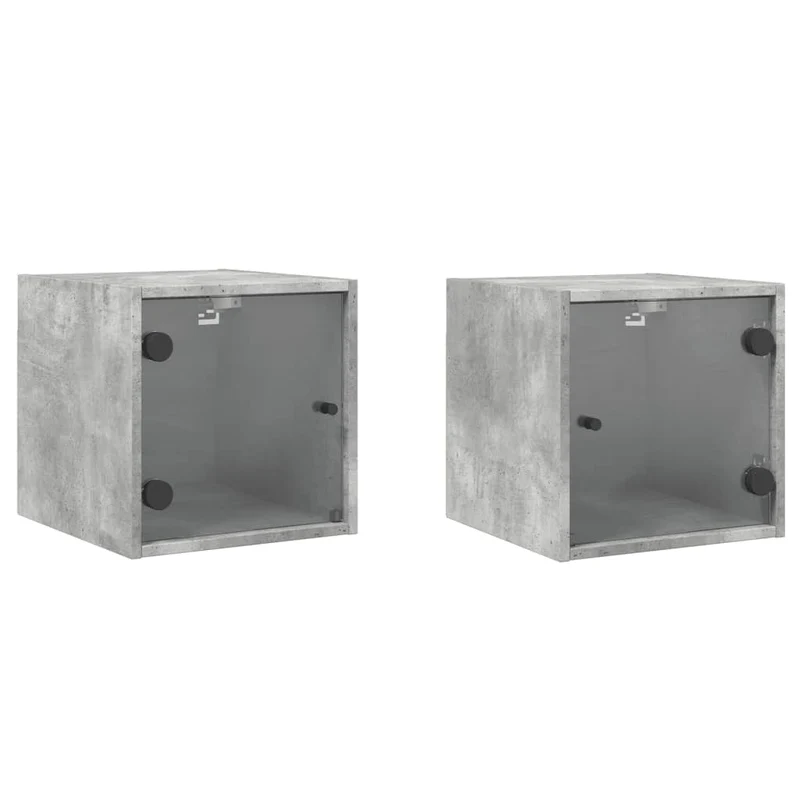 Lot de 2 tables de chevet avec portes vitrées 35 x 37 x 35 cm bois d'ingénierie gris DEC035977
