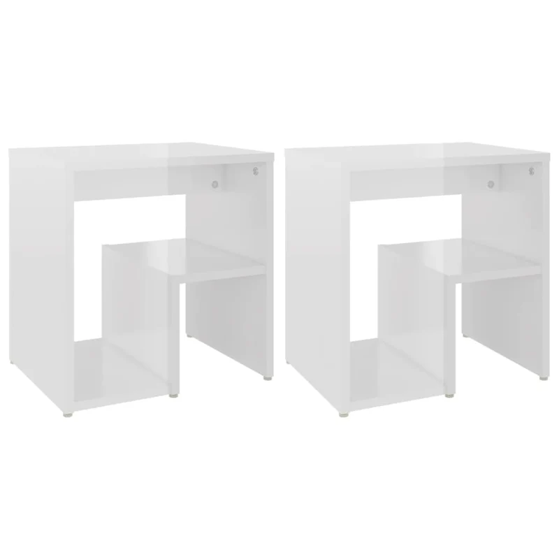Lot de 2 tables de chevet avec étagère 40 x 30 x 40cm bois ingénierie blanc DEC035787