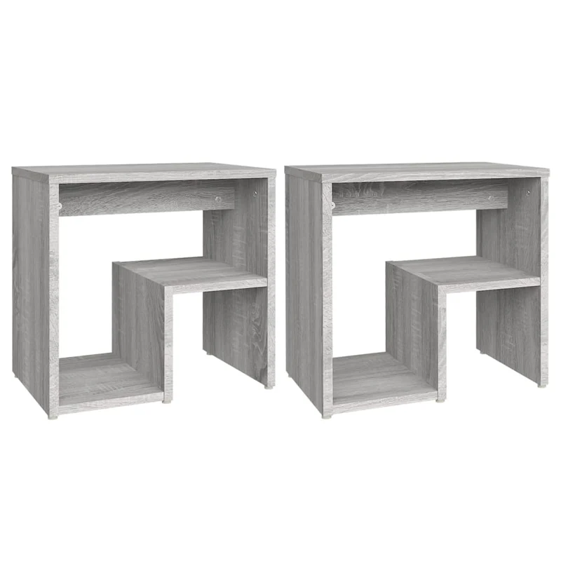 Lot de 2 tables de chevet avec étagère 40 x 30 x 40 cm bois ingénierie gris DEC035663
