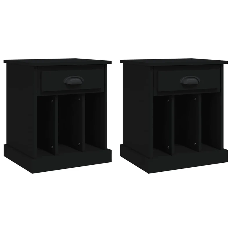 Lot de 2 tables de chevet avec tiroir et 3 compartiments 43 x 36 x 50 cm bois d'ingénierie noir DEC035596