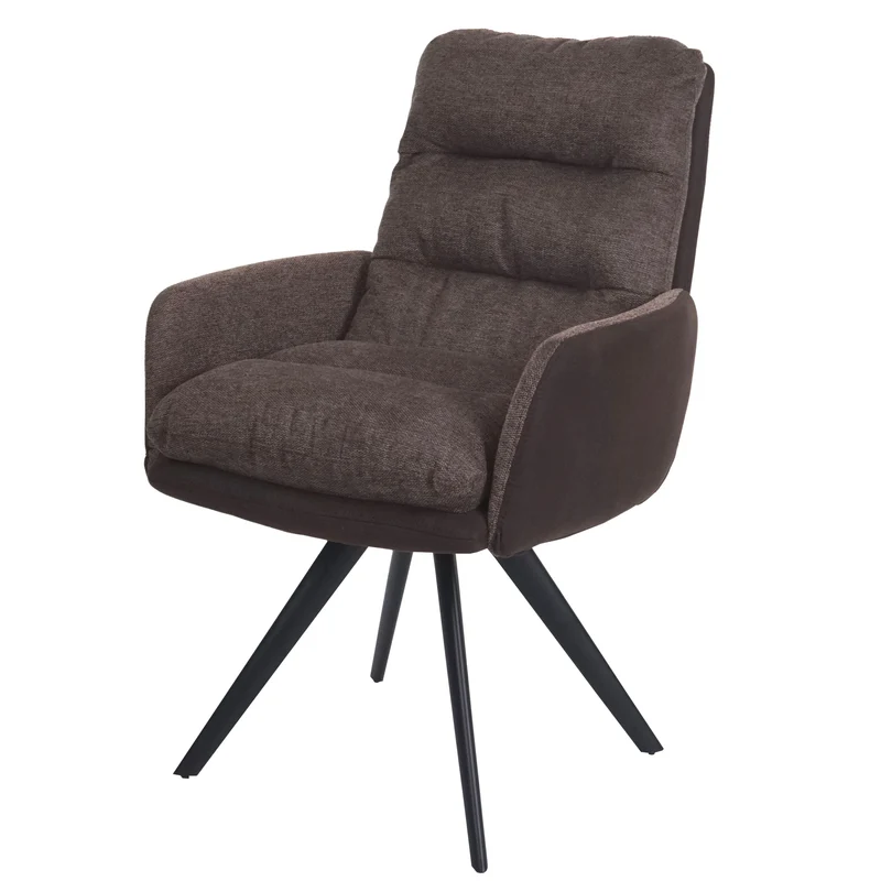 Chaise de salle à manger de cuisine pivotante position automatique tissu/textile marron foncé avec accoudoirs 04_0006360