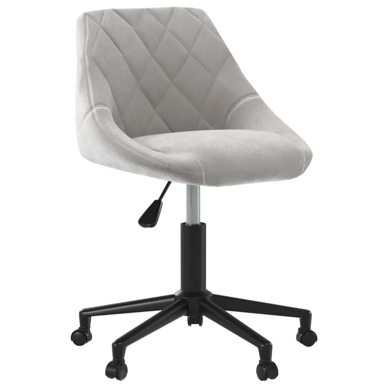 Chaise pivotante de bureau sur roulettes siège en velours gris clair cadre en acier noir DEC025084