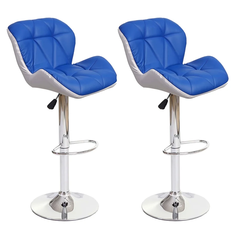 2x tabourets de bar chaise de comptoir hauteur réglable en synthétique bleu cadre en acier chromé 04_0000112