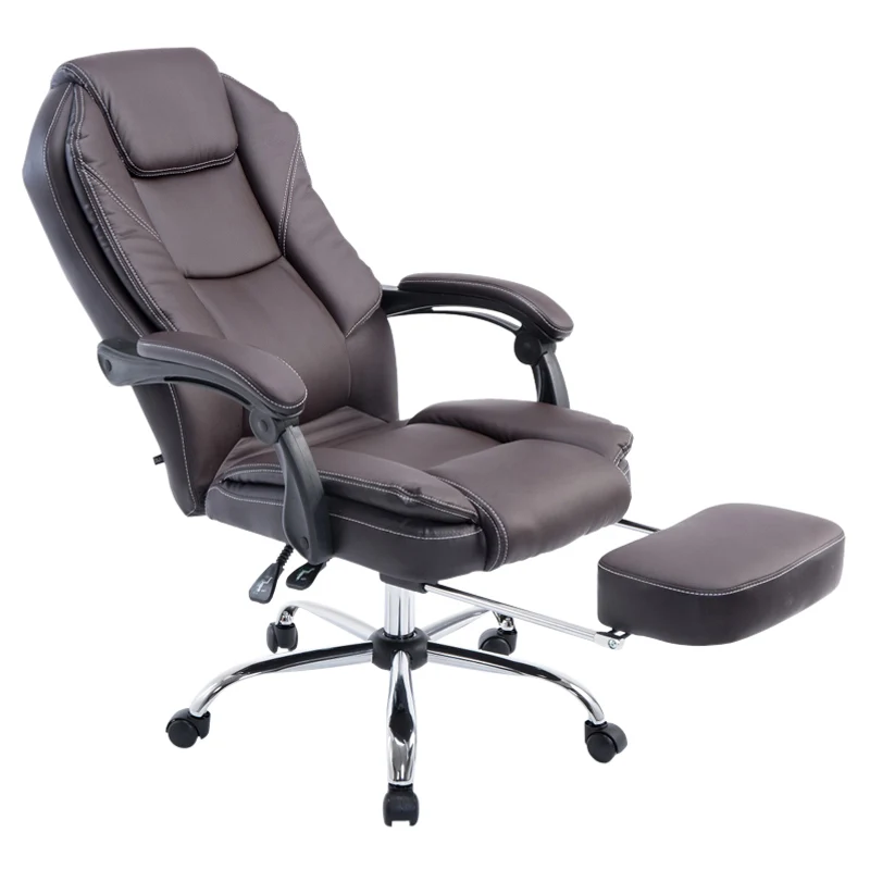 Fauteuil de bureau ergonomique en synthétique marron avec repose-pieds et accoudoirs BUR10379