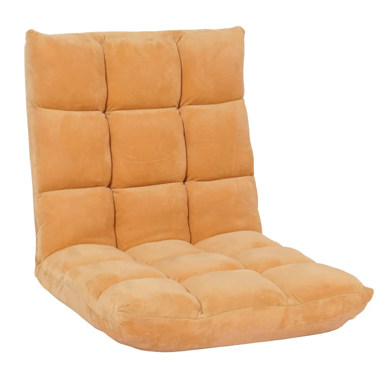 Chaise de sol coussin de sol dossier réglable sur 6 positions de relaxation cadre stable velours marron clair 04_0006363