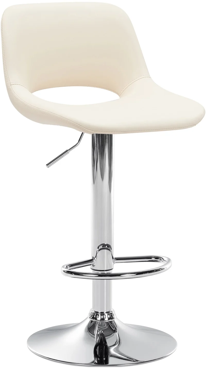 Tabouret de bar chaise haute x1 avec repose-pieds en PVC crème piètement métallique chromé 10_0004581