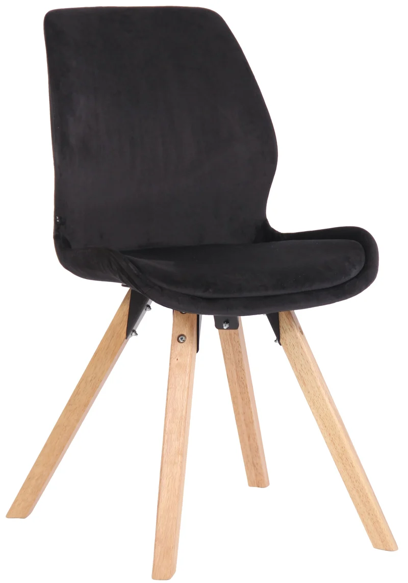 Chaise de salle à manger x1 design scandinave en velours noir et pieds en bois carrés clair 10_0002307