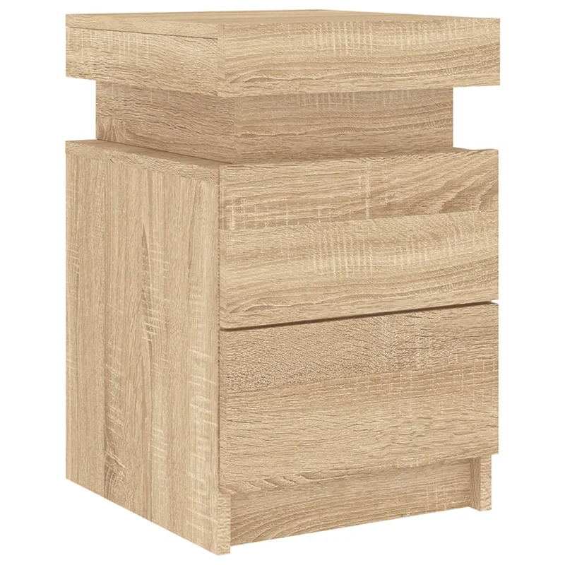 Lot de 2 tables de chevet lumières LED avec deux tiroirs 35 x 39 x 55 cm bois d'ingénierie couleur chêne DEC035968