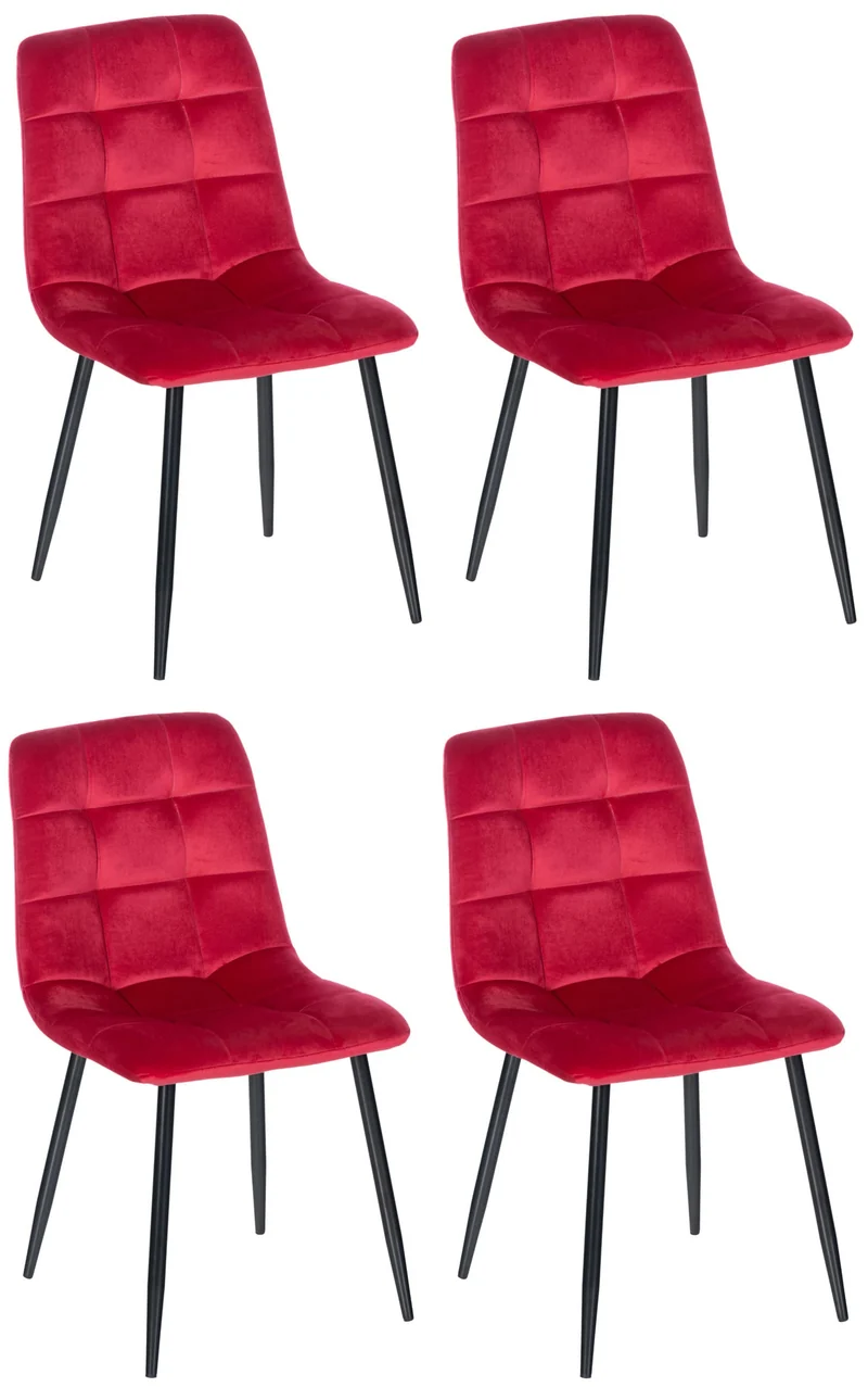 Lot de 4 chaises de salle à manger style moderne et confortable en velours rouge et métal noir 10_0001790
