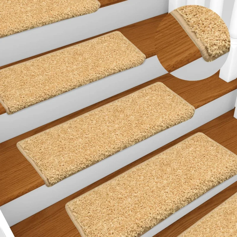 Tapis d'escalier 15 pièces 65x25 cm Beige DEC023820