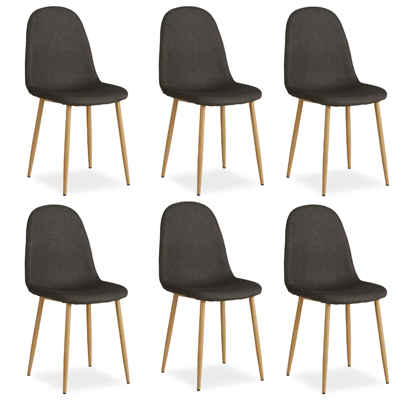 Lot de 6 chaises de salle à manger cuisine confortable et moderne en tissu anthracite pieds métal aspect bois CDS06303