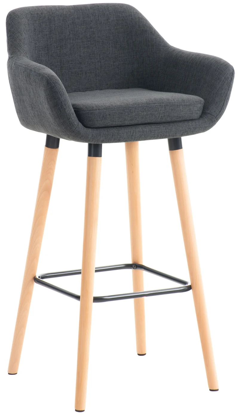 Tabouret de bar lounge x1 design scandinave assise en tissu gris foncé pieds en bois repose-pieds en métal 10_0004923