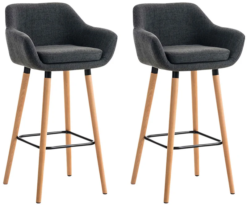 Lot de 2 tabourets de bar design et confortable en tissu gris foncé avec accoudoirs et repose-pieds 10_0000274
