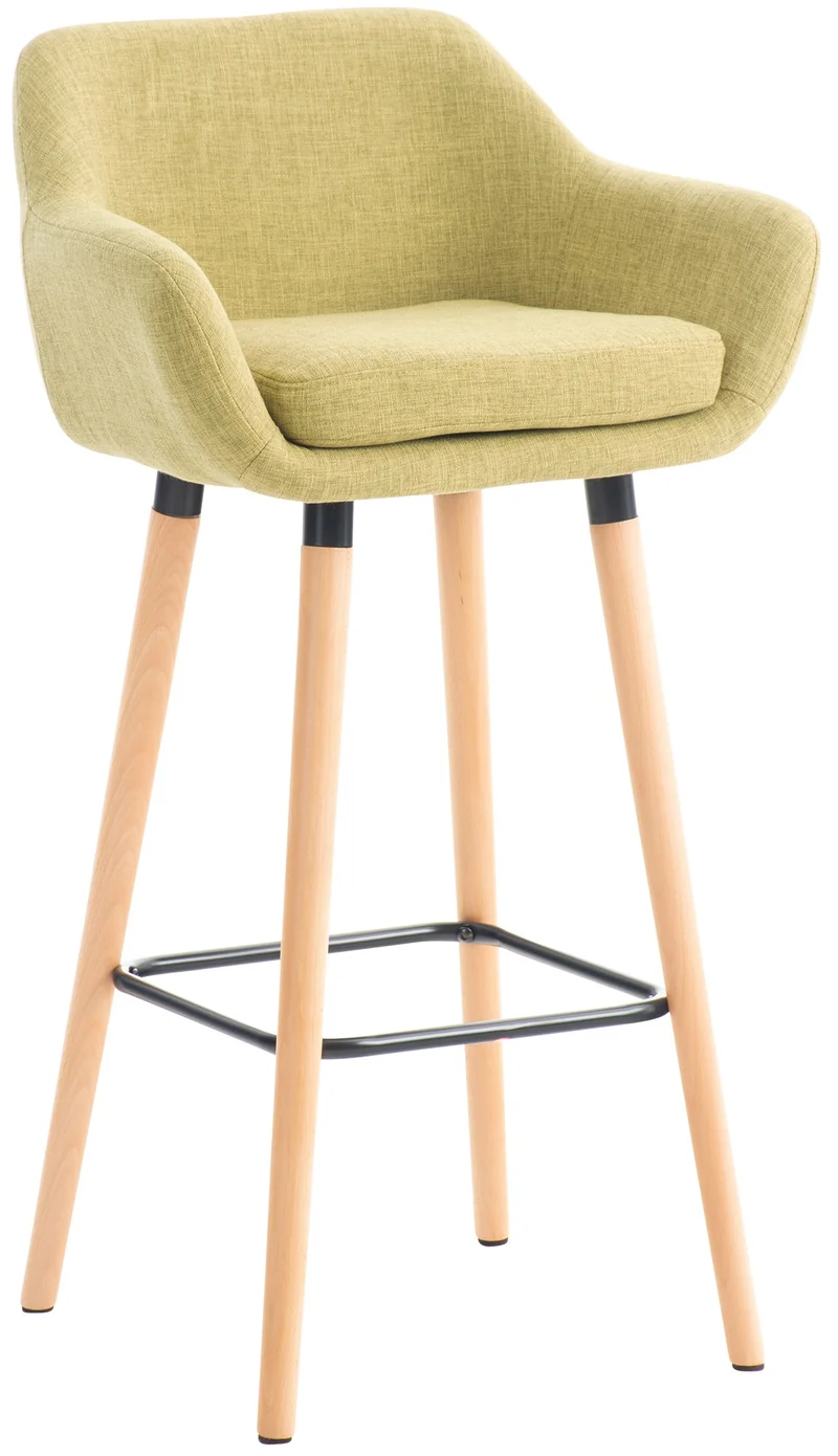 Tabouret de bar lounge x1 design scandinave assise en tissu vert clair pieds en bois repose-pieds en métal 10_0004927