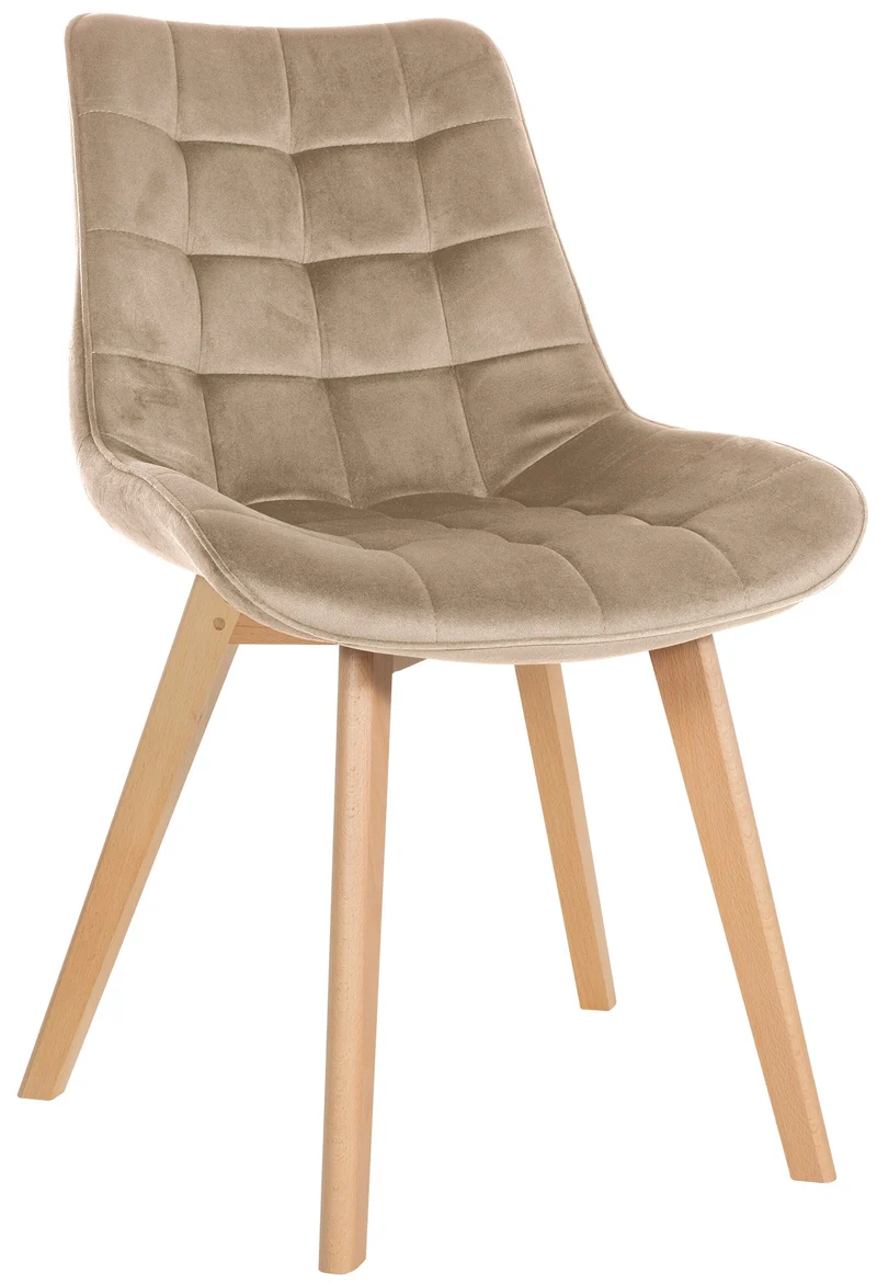 Chaise de salle à manger x1 design scandinave coutures carrées en velours marron pieds en bois clair 10_0002186