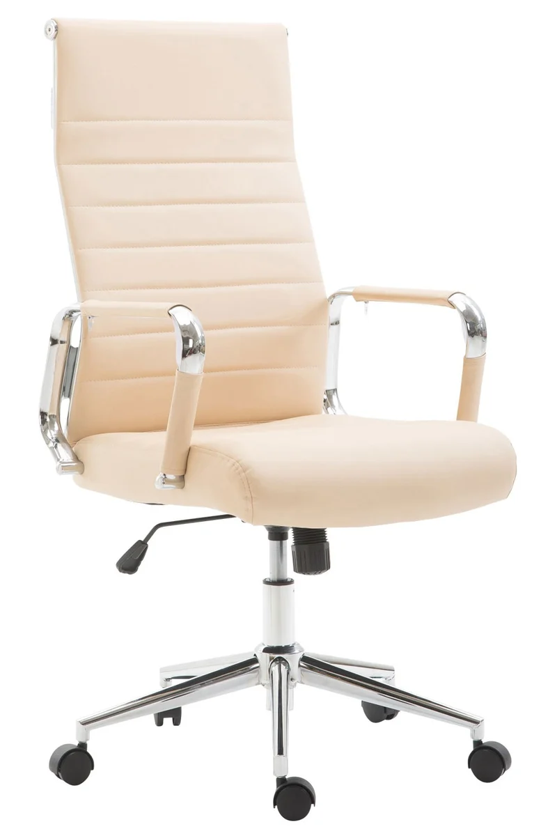 Fauteuil de bureau en synthétique crème avec assise rembourrée pivotant BUR10241