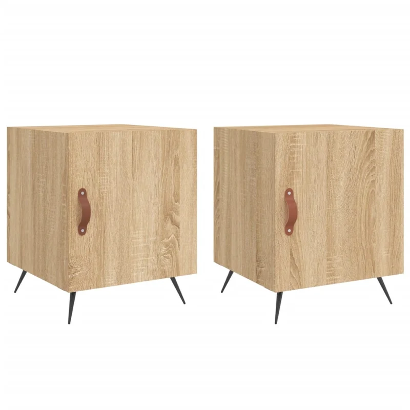 Lot de 2 tables de chevet avec compartiment avec porte 40 x 40 x 50 cm bois ingénierie couleur chêne et fer DEC035275