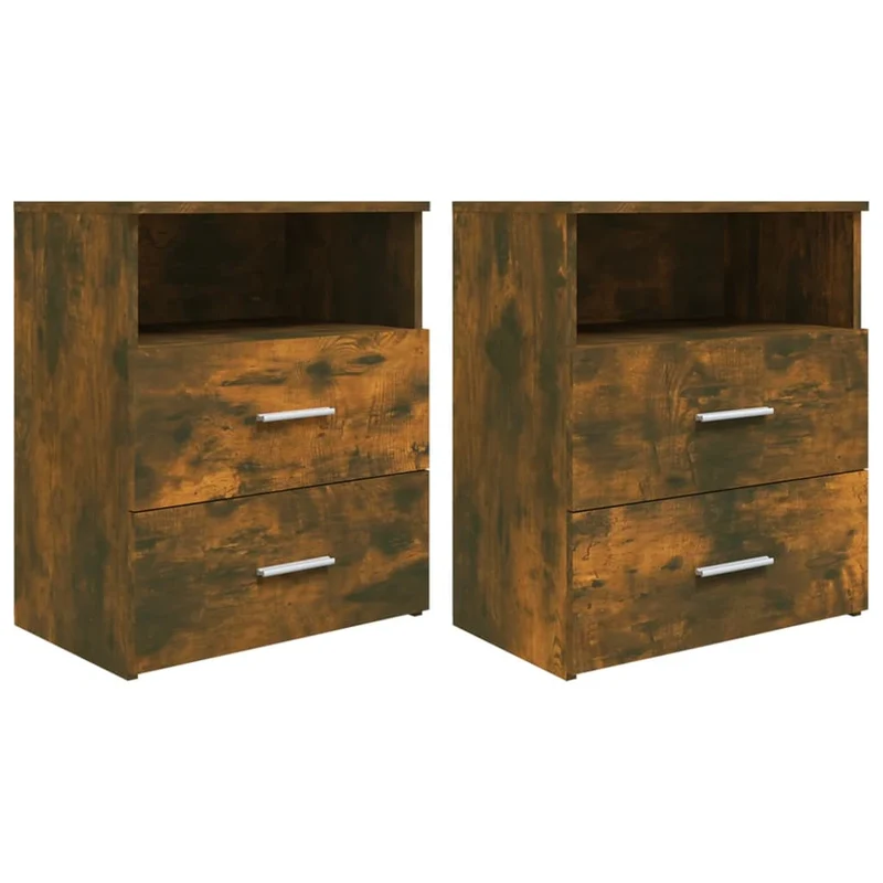 Lot de 2 tables de chevet avec deux tiroirs et compartiment ouvert 50 x 32 x 60 cm bois d'ingénierie marron DEC035146