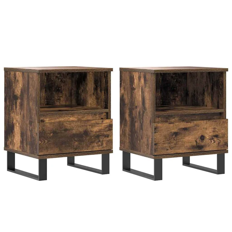 Lot de 2 tables de chevet avec compartiment ouvert et tiroir 40 x 35 x 50 cm bois ingénierie marron et métal DEC035102